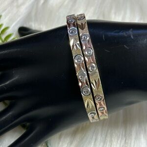 Tri color tone etched bangle bracelet
